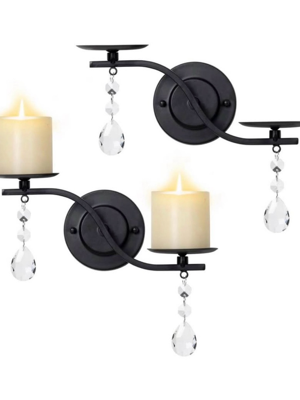 Black Wall Candle Sconce with Crystal Drops